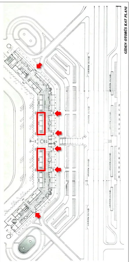 Figure 11: Plan of departures floor of ASTI depicting entrances and the area in which  questionnaire is conducted  