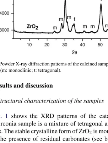 Fig. 1. Powder X-ray diffraction patterns of the calcined samples ZrO 2 , WZ and Pd/WZ (m: monoclinic; t: tetragonal).