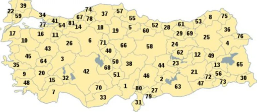 Figure 2.3: Turkey Map with City Numbers [11] 