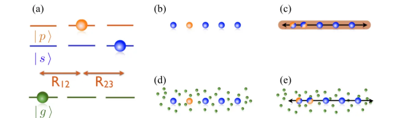 Figure 1. Rydberg aggregates and their classiﬁcation. (a) Essential ingredients and level scheme, (green balls) ground-state atoms, (blue balls) Rydberg s ñ∣ states, (orange balls) Rydberg p ñ∣ states