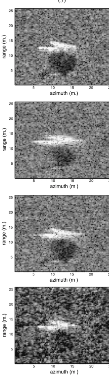 Fig. 6. Three target images of MSTAR database that are used in the trials. Row (a) gives the original images reconstructed by PFA