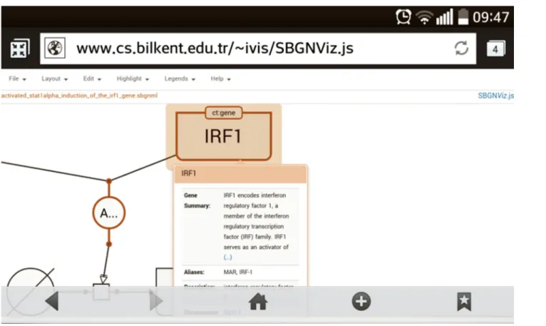 Fig 6. Sample screenshot from SBNViz JS edition on a smart phone.