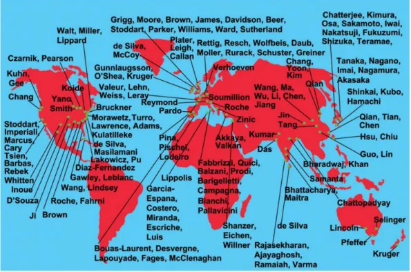 Figure 14. Contributions  to  ﬂuorescent  PeT sensors from all over the world. [A. P