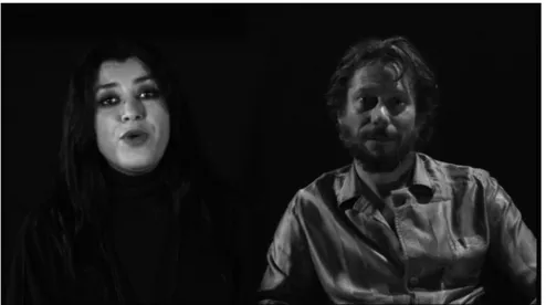 Figure 6  Marjane Satrapi and Mathieu Amalric in the “Conte iranien” featurette of  the Poulet aux  prunes DVD released in France (Wild Side Video, 2011).