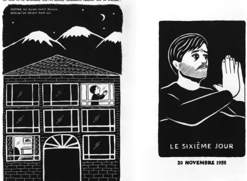 Figure 4  Joined and separated through prayer: Nasser Ali and his son. Reproduced from Poulet aux  prunes (2004) by Marjane Satrapi with permission from L’Association.