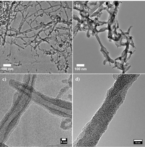 Figure 2.6. One-dimensional titania nanostructures after calcination. TEM images of  peptide  1-templated  titania  a