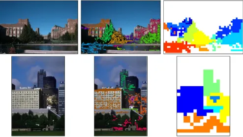 Fig. 2. Segmentation using line structure. First column: color images; second column: