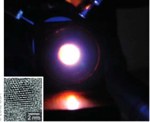 Figure 1 | Photograph of a photometrically  efficient NQD-integrated white LED  exhibiting CRI = 89.2, LER = 357 lm W opt –1  and  CCT = 2,982 K