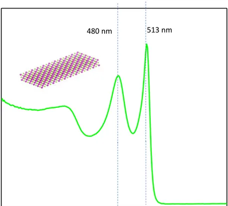 Figure 3.2: Example of absorption spectrum of 4 ML CdSe NPL synthesized at our  laboratory showing heavy-hole and light-hole electron transitions
