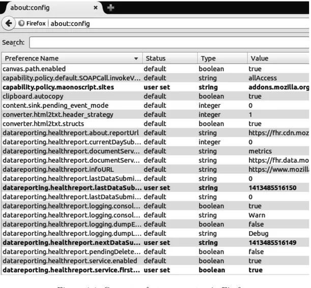 Figure 4.4: Contents of about:config in Firefox.