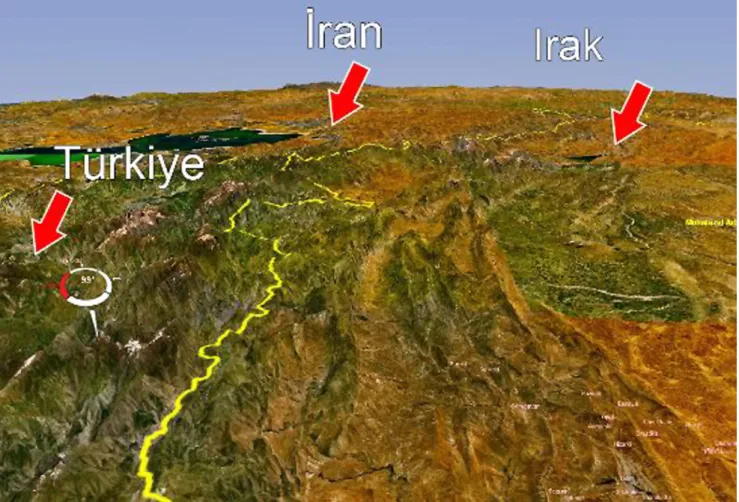 Fig. 9. Google Earth image showing the Turkish-Iraqi border. (Demir, 2007: [1]).