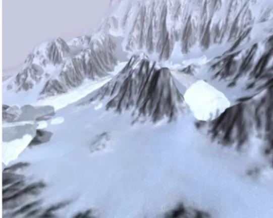Figure 3. Contribution of a particle to MCs’ sampling. Figure 4. Flowing snow with particle shading and MCs, at a render resolution of 128 × 128 × 128.