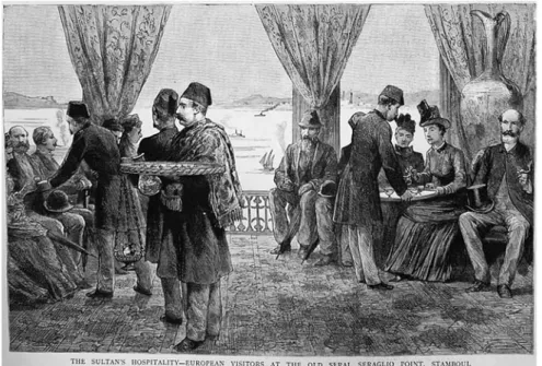 Figure 7.6 “The Sultan’s Hospitality – European Visitors at the Old Serai, Seraglio Point, Stamboul ”, (The Graphic, Dec