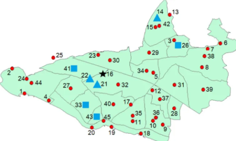 Fig. 3 The locations of the supply node and the critical nodes in Kartal