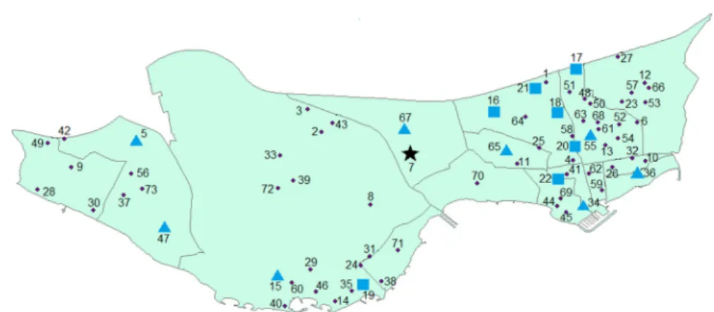 Fig. 4 The locations of the supply node and the critical nodes in Bakırköy