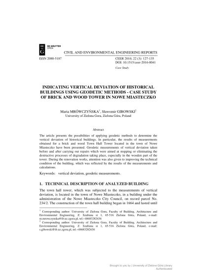 Indicating vertical deviation of historical buildings using geodetic ...