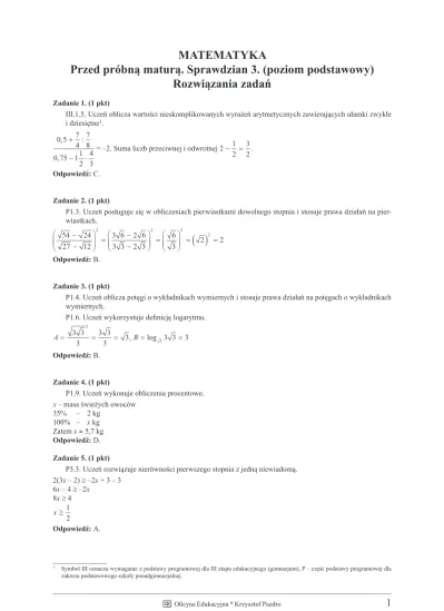MATEMATYKAPrzed próbną maturą. Sprawdzian 3. (poziom podstawowy