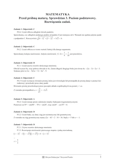 MATEMATYKAPrzed próbną maturą. Sprawdzian 3. Poziom podstawowy