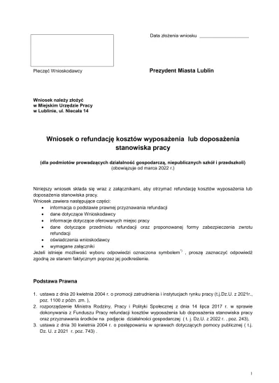 Wniosek O Refundację Kosztów Wyposażenia Lub Doposażenia Stanowiska Pracy