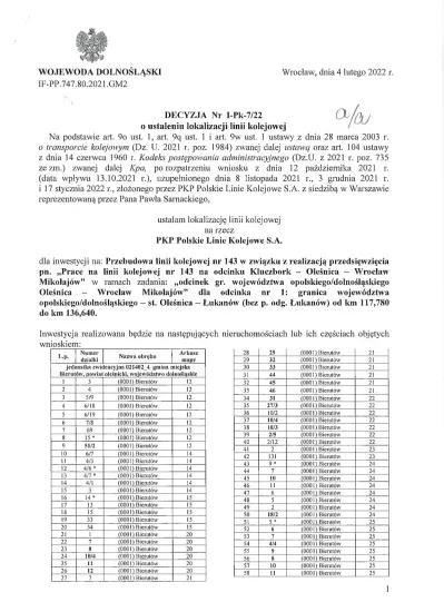 ustalam lokalizację linii kolejowej na rzecz PKP Polskie Linie Kolejowe