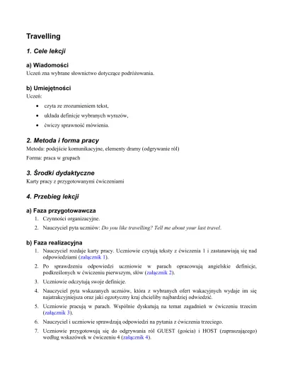 4. Przebieg lekcji 3. Środki dydaktyczne 2. Metoda i forma pracy 1