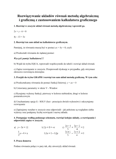 Rozwiązywanie układów równań metodą algebraiczną i graficzną z