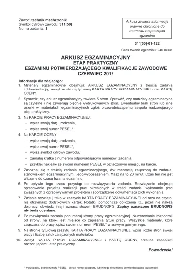 ARKUSZ EGZAMINACYJNY ETAP PRAKTYCZNY EGZAMINU POTWIERDZAJ CEGO