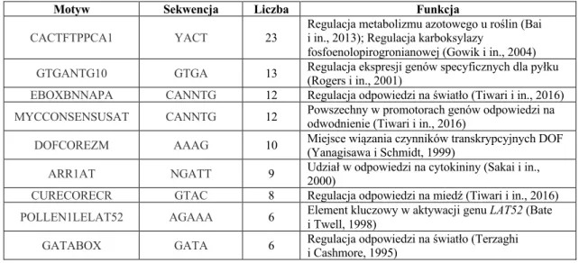 Tabela  3.  Elementy  regulatorowe  w  obrębie  1  kb  powyżej  alternatywnego  TSS  genu  MIR444a