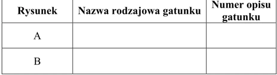 Rysunek  Nazwa rodzajowa gatunku Numer opisu   gatunku  A     B     Wypełnia  egzaminator  Nr zadania  6.2