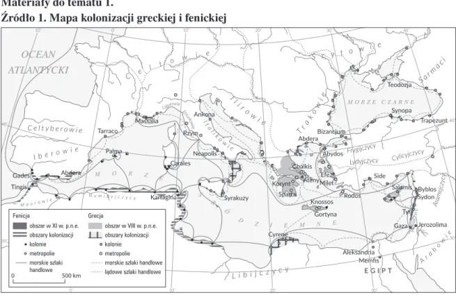 Źródło 1. Mapa kolonizacji greckiej i fenickiej