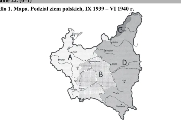 Źródło 1. Mapa. Podział ziem polskich, IX 1939 – VI 1940 r.  