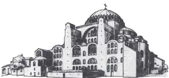 Źródło 1. Rysunek. Pierwotny wygląd świątyni Hagia Sophia 
