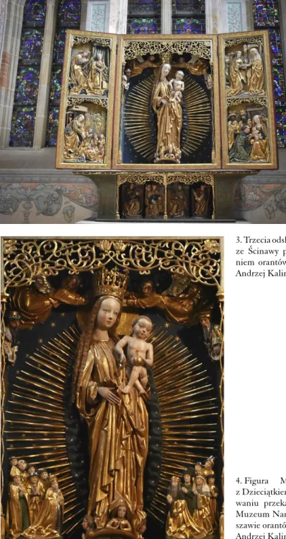 4. Figura  Matki  Boskiej  z Dzie ciątkiem po  zamonto-waniu  przekazanych  przez  Muzeum Narodowe  w War-szawie orantów i korony, fot