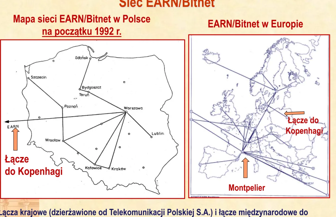 Mapa sieci EARN/Bitnet w Polsce 