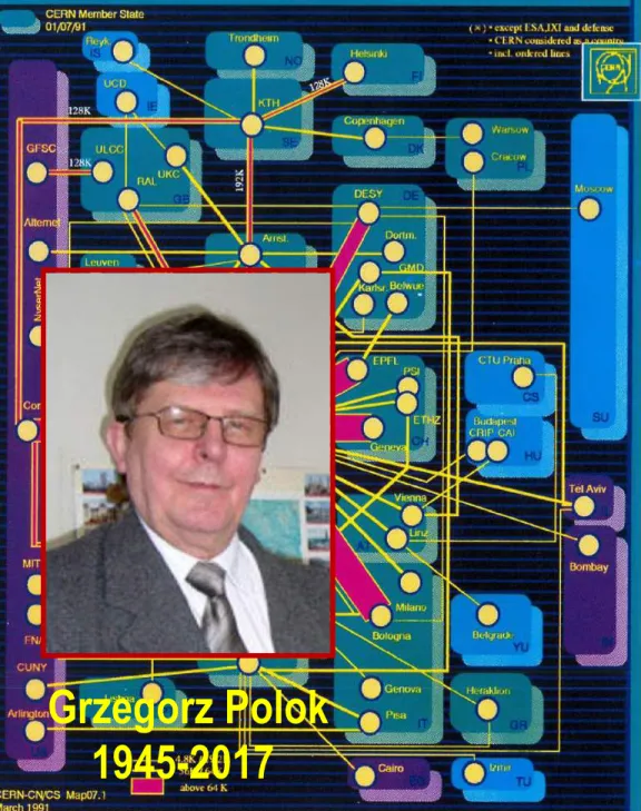 Mapa łączy transmisji danych  środowiska naukowego   i akademickiego w Europie,  przedstawiona  z perspektywy 