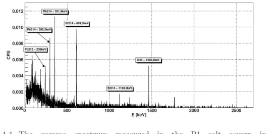 Figure 4.4. The gamma spectrum measured in the P1 salt cavern in the Polkowice-Sieroszowice mine [73].