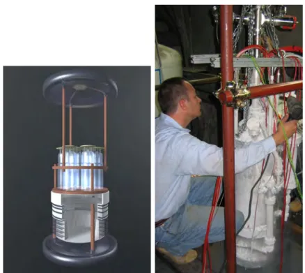 Figure 4.6: The WArP 2.3 liter detector layout and a picture of the chamber being dismounted.