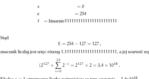 Tablica 2: Format liczb standardu IEEE 754.