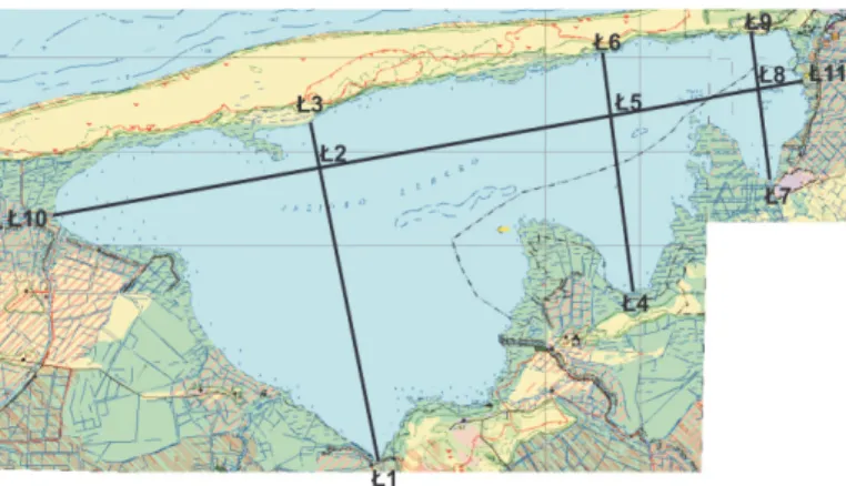 Rys. 1. Mapa jeziora Łebsko z zaznaczonymi miejscami poboru próbek  Fig. 1. The map of the Łebsko lake with marked places of sampling 