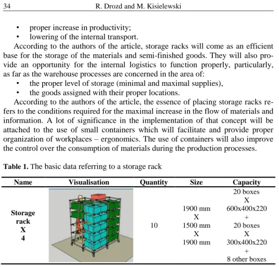 Table 1. T he basic data referring to a storage rack