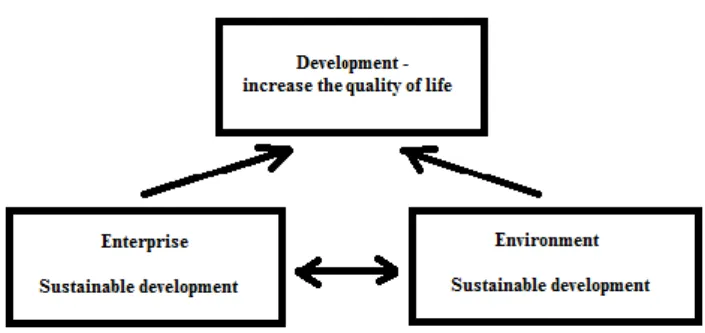 Fig. 3  The  relation:  enterprise  –  environment  in  the  context  of  sustainable  development  (Own elaboration based on Jaźwińska &amp; Wyrwicka, 2014, p