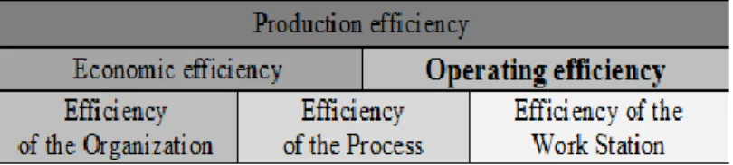 Fig. 2  The  place of  operating  efficiency  in  the  model  for  assessing  production  efficiency,  Source: Own study (Koliński, Śliwczyński &amp; Golińska, 2014, p