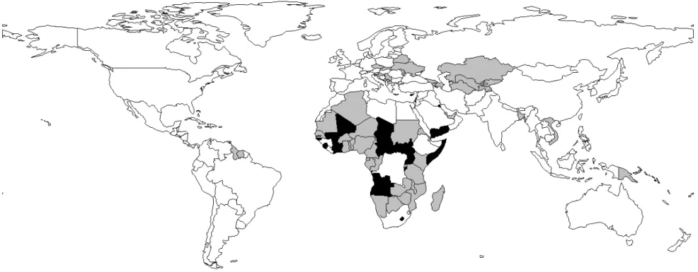 Rysunek 3. Mapa świata z zaznaczonymi państwami objętymi badaniem 
