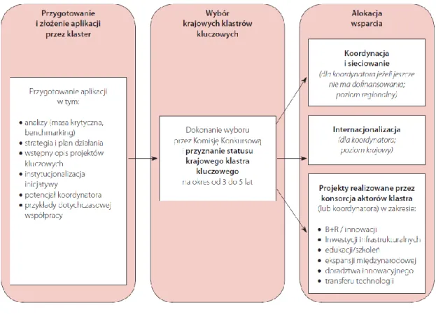Rysunek 11. Procedura wyboru i wsparcia krajowych klastrów kluczowych 