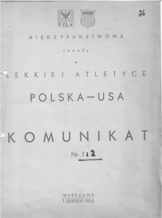 Fot. Komunikat z meczu Polska – USA w 1958 roku (zbiory W.Szymański)