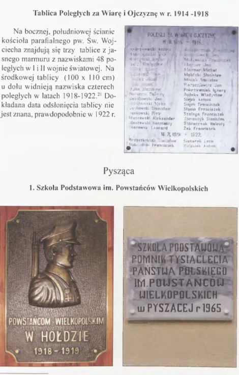 Tablica  Poległych za Wiarę i Ojczyznę w r.  1914 -1918 Na bocznej, południowej  ścianie 