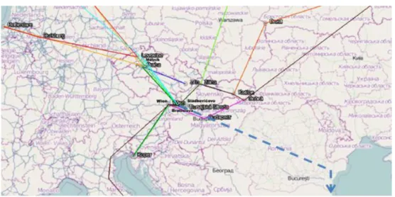 Fig. 5  Regular intermodal connections (SK) with focus Romania and Turkey 