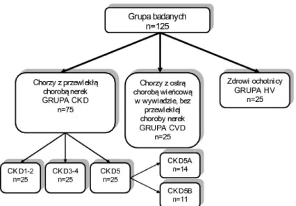 Tabela 4. Kryteria zakwalifi kowania chorych z PChN do poszczególnych grup badawczych na pod- pod-stawie oszacowanej wielkości GFR (eGFR)