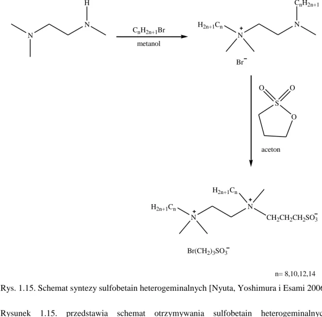 Rysunek  1.15.  przedstawia  schemat  otrzymywania  sulfobetain  heterogeminalnych. 