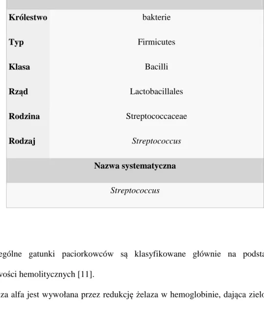 Tabela 1. Systematyka paciorkowców. 